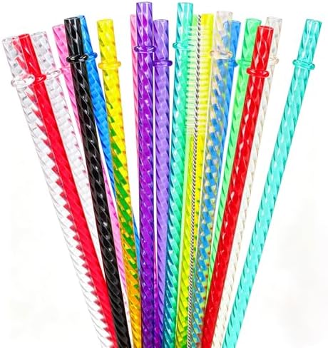 50PCS Reusable Straws with Cleaner Brush, 12.2" Long Colorful Clear Hard Plastic Swirl Drinking Straws for Stanley, YETI, Starbucks, Owala 30 oz 40 oz Tumblers, Jars, Cups