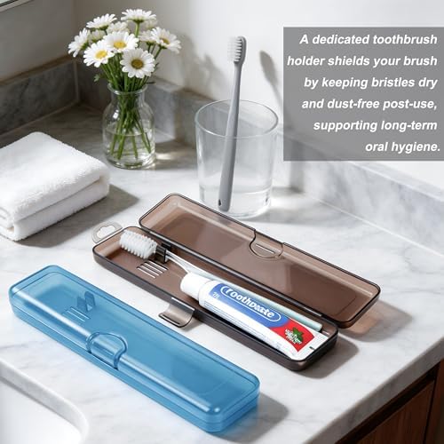 Travel Toothbrush Holder (4-Pack, Gray,Blue)