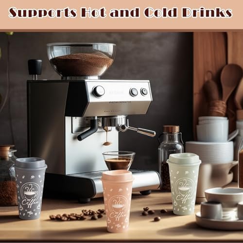 12 Sets Reusable Coffee Cups with Lids, 16oz, Light Morandi