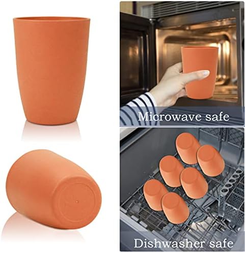 Wrova Wheat Straw Cups 6 PCS Good Alternative to Plastic Reusable Cups 20 oz Unbreakable Drinking Cup Reusable Dishwasher Safe Water Plastic Glasses Orange
