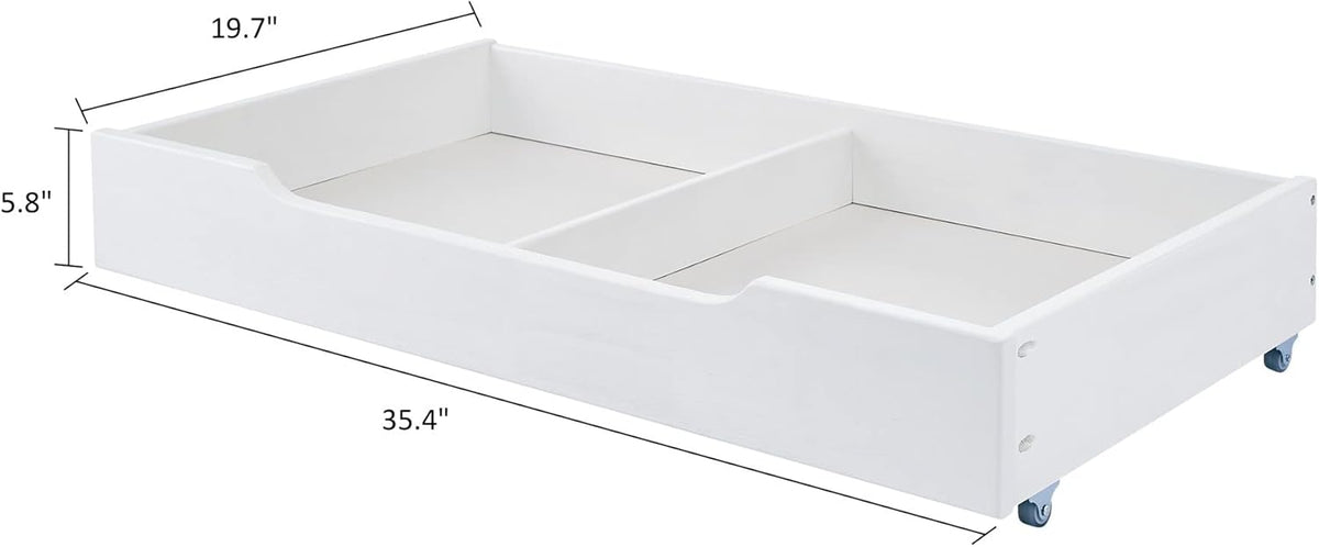 MUSEHOMEINC Solid Wood Under Bed Storage Drawer with 4-Wheels for Bedroom,Wooden Underbed Storage Organizer,Suggested for Queen and King Size Platform Bed