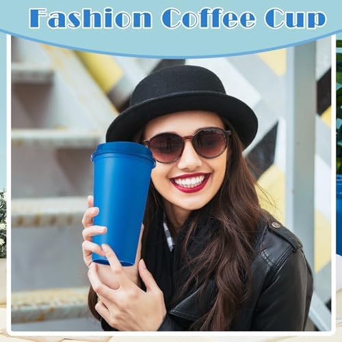 FillTouch 24 Pcs 16 oz Reusable Coffee Cups with Lids, Bright Colors