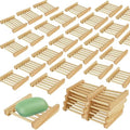 60 PCS Bamboo Soap Dish for Shower 3.3x3.5x0.7 Inch Wooden Soap Holder Self Draining Bamboo Soap Holder Handmade Wooden Soap Dish for Bar Soap Wood Soaps Tray for Bathroom, Shower, Kitchen