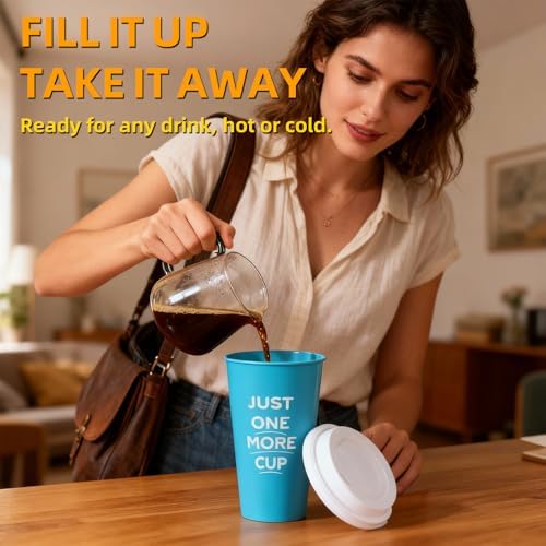 Plastic Reusable Coffee Cups with Lids, 4 Pack