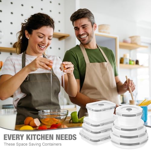 Dandat 12 Silicone Collapsible Food Storage Containers Foldable Silicone Lunch Container 6 Rectangle and 6 Round Airtight Collapsible Bowl with Lid Set for Kitchen Microwave (Translucence Gray)