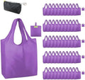 BeeGreen Purple Reusable Grocery Bags Wholesale Purple Reusable Kitchen Bags Bulk Foldable-Machine Washable with Zipper Storage Pouch 50 Packs