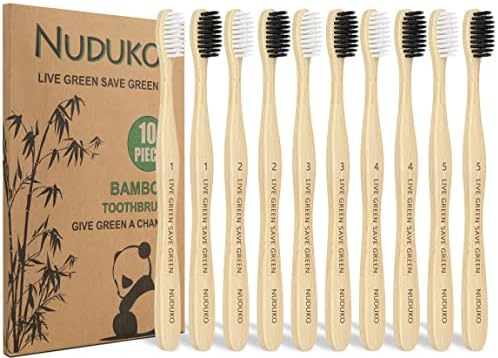 Bamboo Toothbrushes 10 Pack, BPA Free Biodegradable Soft Bristle Toothbrush