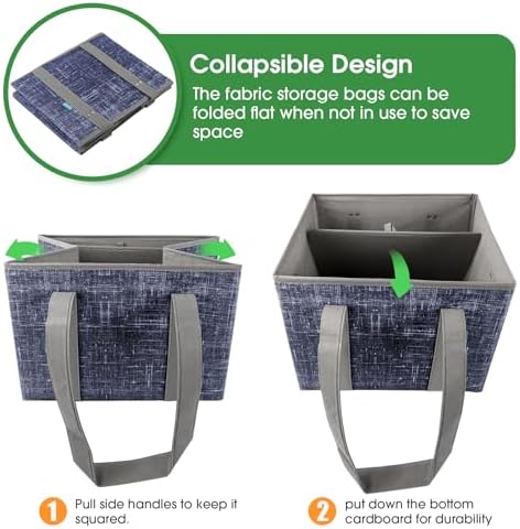 Fab totes Reusable Grocery Bags, Large Foldable Shopping Tote Bags with Reinforced Handles & Hard Bottom,8 Pack,Blue