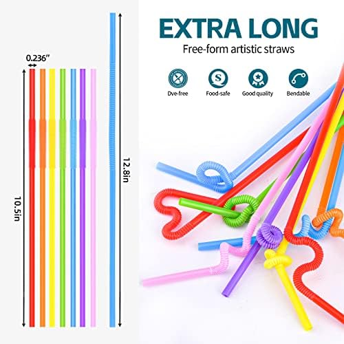 [Individually Wrapped] 100 Pcs Colorful Flexible Plastic Straws