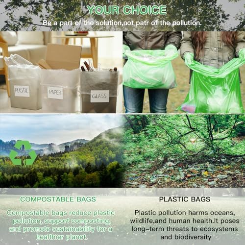 5 Gallon Biodegradable Garbage Bags - Inwaysin 100 Count Unscented Compostable Trash Bags Leakproof & Tear Resistant Wastebasket Liners Fit for Kitchen Pet or Diaper Pail, 5 Rolls, Clear Green