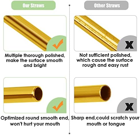 20 Pcs Gold Reusable Stainless Steel Straws,10.5" & 8.5" Reusable Drinking Straws with 20 Silicone Tips 5 Straw Brushes 1 Travel Case,Eco Friendly Extra Long Metal Straw for 20 24 30 oz Tumbler