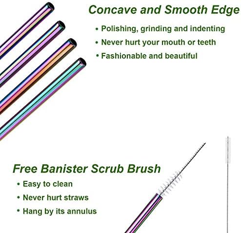 VEHHE Black Metal Straws, Stainless Steel Reusable Straws Set with Brush