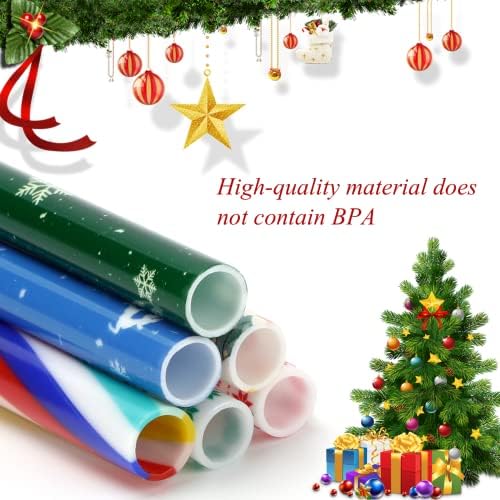 JANYUN 40 Pieces Christmas Straws, BPA-Free 9" Printing Hard Platic Xmas Reusable Drinking Straws for Family or Party Favors Supplies Cleaning Brush Included