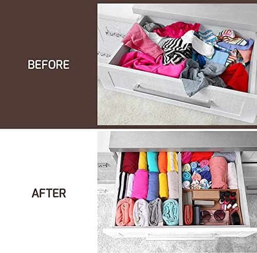 Bambüsi Bamboo Drawer Dividers 6 Pack - Deep Drawer Organizer, Adjustable 16 to 22 Inch Expandable Dividers, 2.6 Inch High Wood Separators for Kitchen, Clothes, Bedroom, Bathroom, Office - Grey