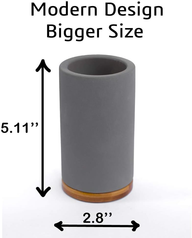 Matani Bamboo Toothbrush Holder Diatomite Tooth Brush Organizer - Storage Stand for Small Bathroom & Counter - Removable Base & Drain Holes, Water-Absorbent & Quick-Drying (Grey)