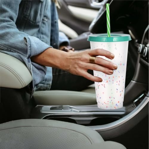 Color Changing Cups, 12 Pack 24oz Plastic Tumblers, Reusable Iced Coffee & Smoothie Cups with Lids and Straws for Parties and Travel (Rainbow, 12 Pack)