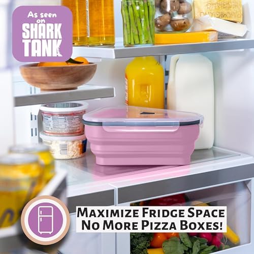 PIZZA PACK The Perfect Reusable Pizza Storage Container with 5 Microwavable Serving Trays - BPA-Free Adjustable Pizza Slice Container to Organize & Save Space, Pink