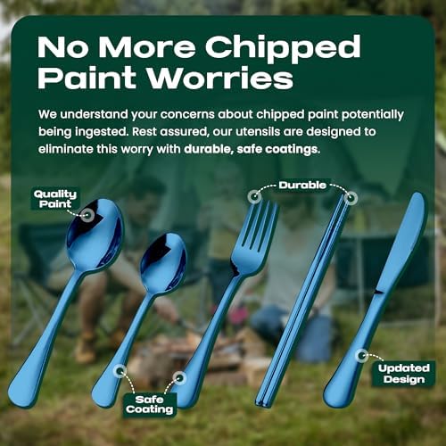 Taplord Portable Travel Silverware Set With Case, Includes 5 Pcs of Travel Utensils With Case, Stainless Steel Flatware Set For Camping, Easy to Travel, Lightweight (Blue)