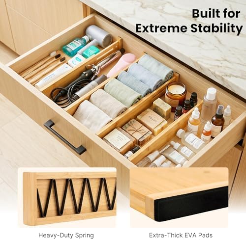 4 Pack 2.36" Bamboo Drawer Dividers, 17-22" Expandable Kitchen Organizers