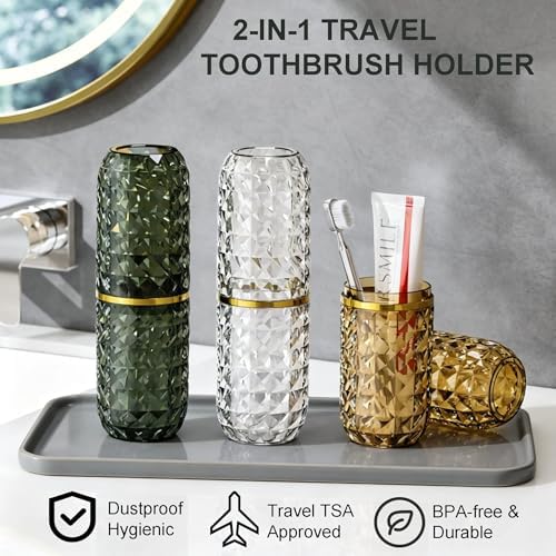Travel Toothbrush and Toothpaste Case: 2 in 1 Toothbrush Travel Case with Rinse Cups, Dustproof Toothbrush Holder for Traveling, Camping, School Dorm, Office, Gym, Business Trip
