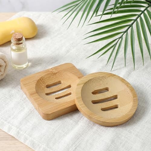 2 Pcs Bamboo Soap Dish Holders, Shower Steamer Holder, Round Natural Wooden Soap Trays, Rustic Bathroom Accessories for Kitchen Bathroom Accessories(Round and Square)