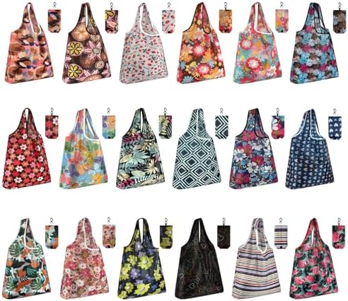 MIAHART Reusable Grocery Bags - Foldable, Cute Tote Bags - Waterproof Nylon