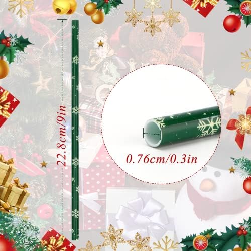 JANYUN 40 Pieces Christmas Straws, BPA-Free 9" Printing Hard Platic Xmas Reusable Drinking Straws for Family or Party Favors Supplies Cleaning Brush Included