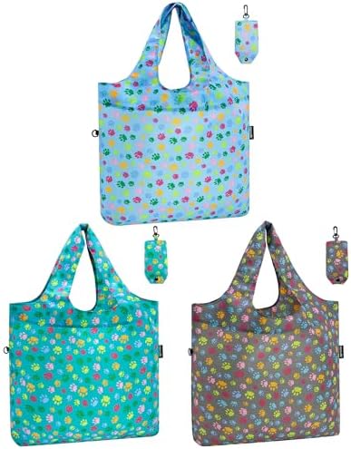 HOLYLUCK Reusable Grocery Bags,Heavy Duty Foldable Shopping Tote Bag (Standard, Multi Dog Paw Prints)