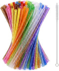 Reusable Drinking Straws 100 Pack, Assorted Color Plastic Straws, 9 Inch, Easy Clean with Brush, Durable & Dishwasher Safe for Cold Drinks & Kids