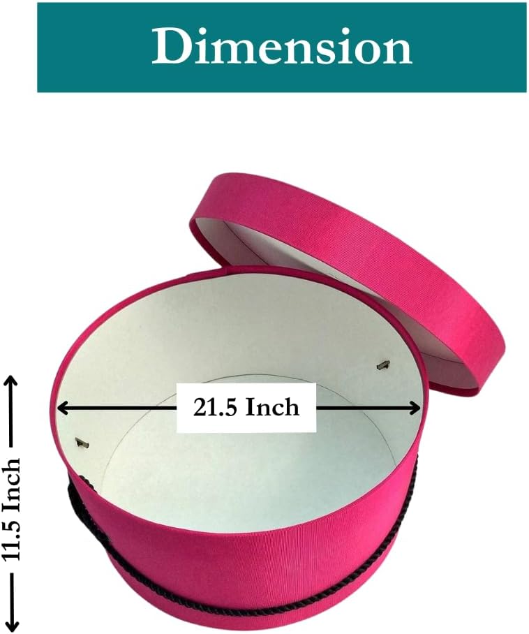 Sarah's Hat Boxes Classic Cerise Hat Box – 21.5" x 11.5" (Dia. x Ht.) Handmade in USA – Odorless Non-Toxic Adhesive, Cording Handle – Premium Storage for Hats & Accessories