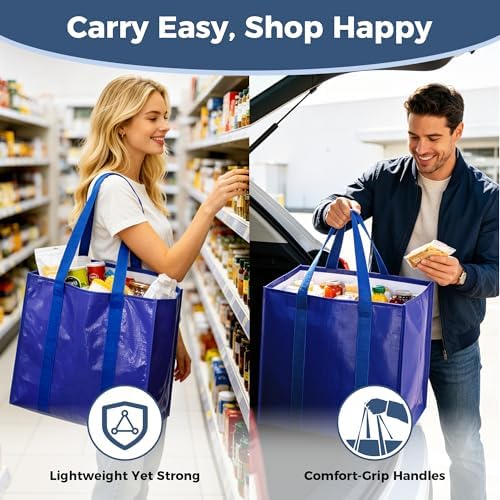 Reusable Grocery Bags, Waterproof & Foldable Shopping Bags Stand Upright
