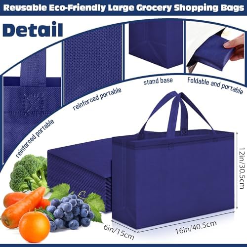 Windyun Reusable Grocery Bags Large Non Woven Shopping Bags with Handles Foldable Portable Tote, 16x6x12 Inch