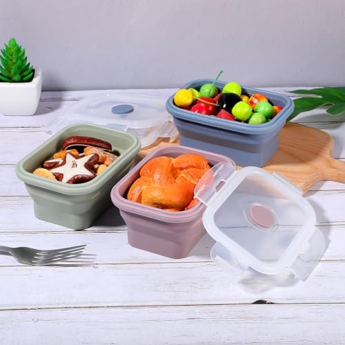 6 Pcs Silicone Food Containers 11.8 oz Collapsible Storage Containers with Airtight Lids Stacking Meal Prep Lunch Leftover Food fruits Storage Foldable Box for Freezer Microwave Dishwasher Safe