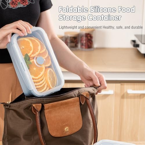 Silicone Collapsible Food Storage Containers-Prep/Storage Bowls with Lids – Set of 2 Silicone Lunch Containers for Kitchen, Camping, Dishwasher, Microwave, Freezer Safe(550ML and 800ML, Blue)