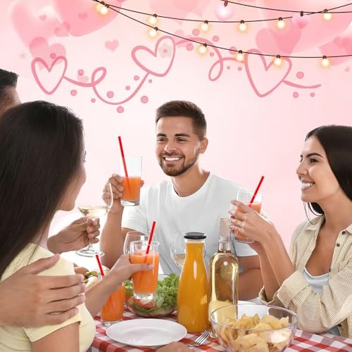 JANYUN 30 Pcs Red Heart Shaped Straws, Reusable Valentines Plastic Straw