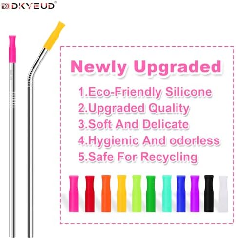 36PCS 12 Colors Food-Grade Metal Straws Reusable Silicone Tips,Only Fit Diameter 0.32In- 8mm Stainless Steel Straws, BPA Free, Eco-Friendly