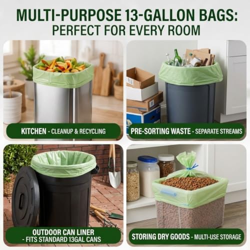OrangeBio 13 Gallon Compostable Trash Bags, 50 Count, BPI Home Certified