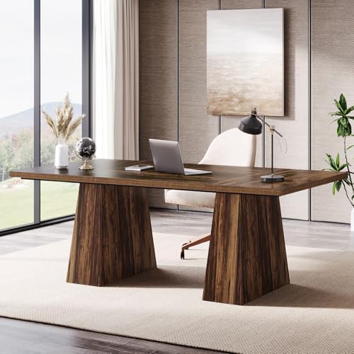 Tribesigns 63-Inch Executive Desk, Large Office Computer Desk with Double Pedestal, Modern Simple Workstations Writing Table Conference Table Business Furniture for Home Office, Rustic Brown
