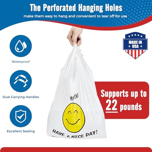 Fuxury 1000 Count Happy Smiling Face Thank You Plastic Bags with Handles