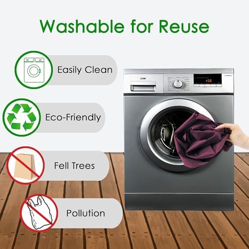 BeeGreen Burgundy Reusable Shopping Bags Wholesale Wine Red Reusable Grocery Bags Bulk Foldable-Machine Washable with Zipper Storage Pouch 20 Pieces