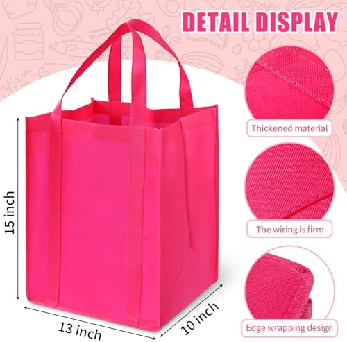 12 Pack Heavy Duty Reusable Grocery Bags - Large Shopping Totes Reinforced Handles, Holds 40 lbs, Foldable and Washable (Red)