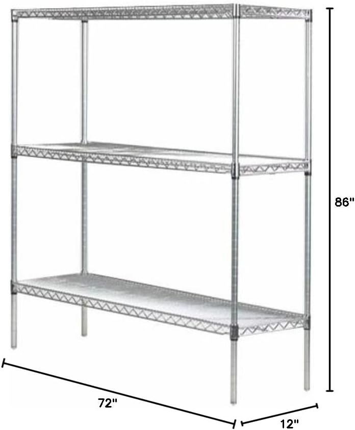 Omega 12" Deep x 72" Wide x 86" High 3 Tier Chrome Starter Shelving Unit
