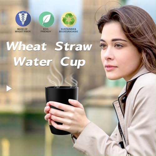 Wrova Wheat Straw Cups 6 PCS Good Alternative to Plastic Reusable Cups 20 oz Unbreakable Drinking Cup Reusable Dishwasher Safe Water Plastic Glasses Black