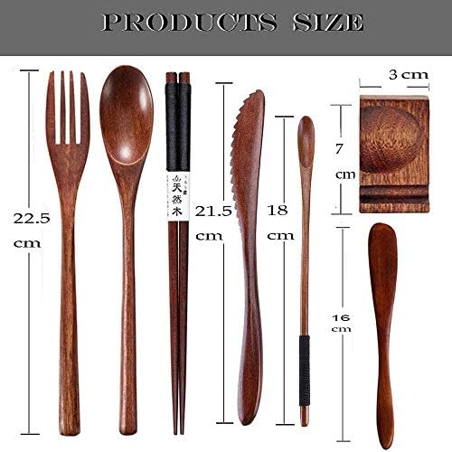 Reusable Wooden Utensils for Eating 8 Pcs Travel Wooden Spoons Forks Chopsticks Cutlery Set with Case Lunch Utensils Silverware Set for Lunch Portable Wood Flatware Set for Eating