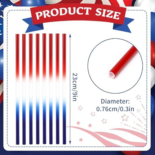JANYUN 30 Pcs 4th of July Straws, Reusable Plastic Patriotic Straw