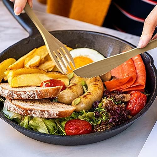 IQCWOOD Wooden Cutlery Set, 4 PCS Spoon Chopsticks Fork Knife for Eating