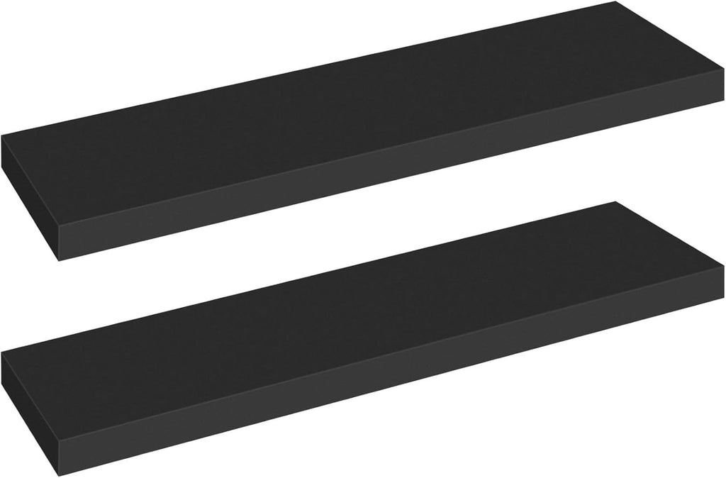 HOOBRO Floating Shelves for Wall, Wall Mounted Shelf Set of 2, 31.5" Hanging Shelf with Invisible Brackets, for Wall in Bathroom, Bedroom, Toilet, Kitchen, Living Room, Office, Black BK80BJP201