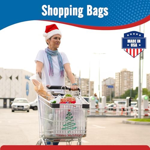 Fuxury 1000 Count Happy Holiday Christmas Tree Plastic Bags with Handles
