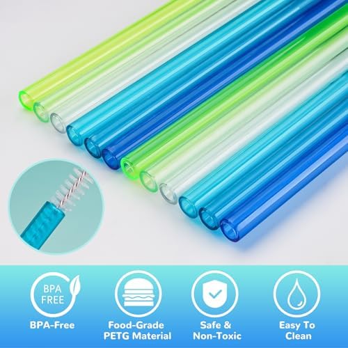 NiHome 12-Pack Plastic Reusable Straws Fit for Stanley 40 30 64 oz Tumbler