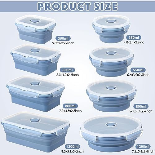 Nuanchu 8 Pcs Collapsible Food Storage Containers, Blue